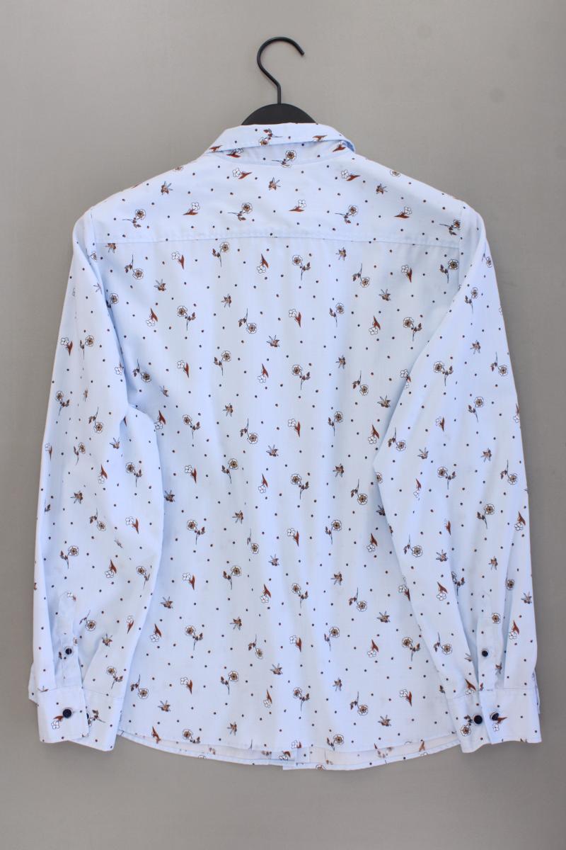 Walbusch Langarmbluse Gr. 44 mit Blumenmuster neuwertig blau aus Baumwolle