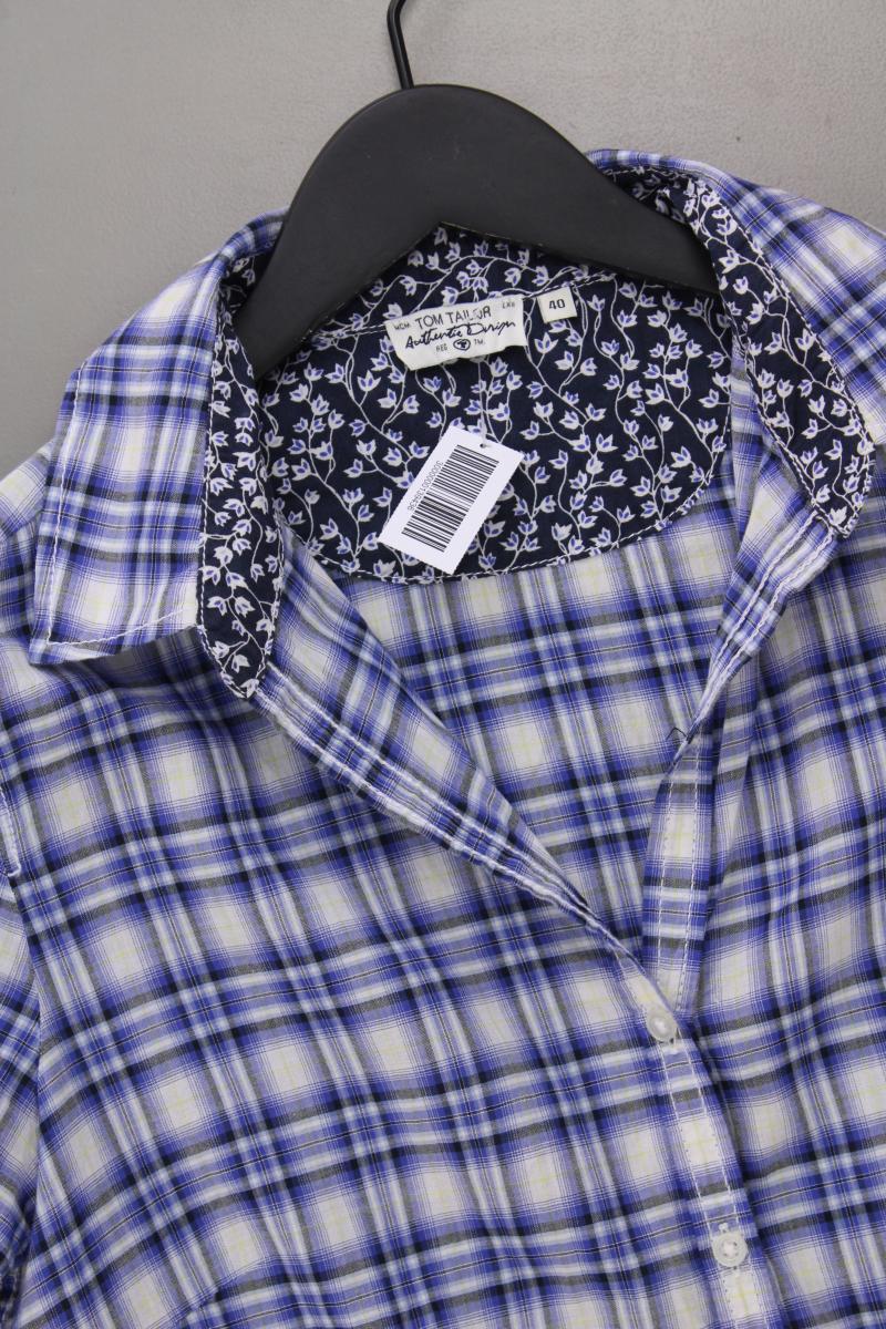 Tom Tailor Karobluse Gr. 40 kariert Kurzarm blau aus Baumwolle