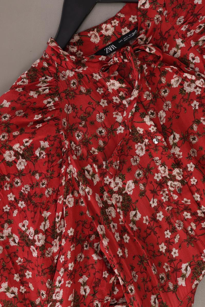 Zara Regular Bluse Gr. S mit Blumenmuster 3/4 Ärmel rot aus Viskose