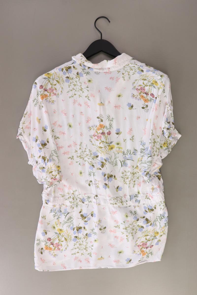 Zara Kurzarmbluse Gr. XS mit Blumenmuster weiß aus Viskose