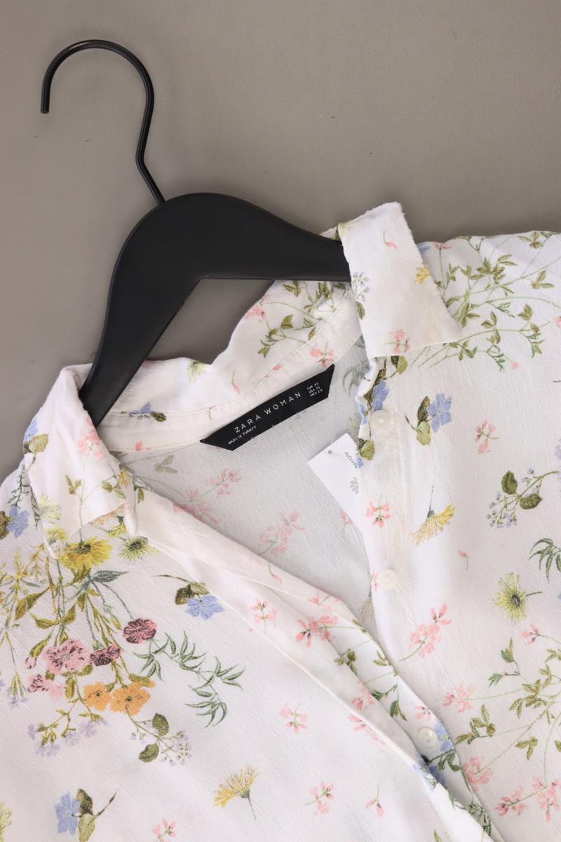 Zara Kurzarmbluse Gr. XS mit Blumenmuster weiß aus Viskose