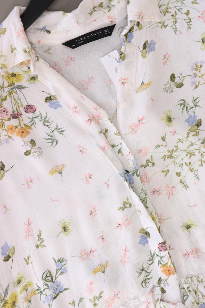 Zara Kurzarmbluse Gr. XS mit Blumenmuster weiß aus Viskose