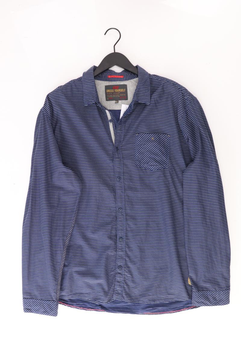 QS by s.Oliver Langarmhemd für Herren Gr. XXL gestreift blau aus Baumwolle
