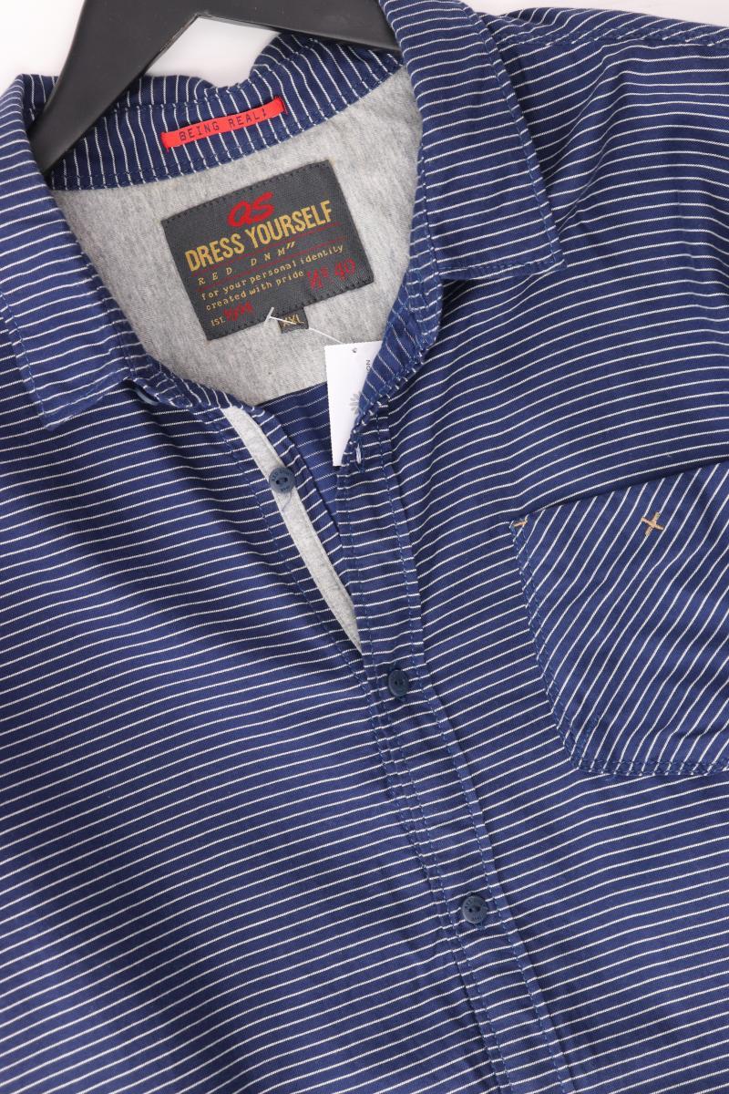 QS by s.Oliver Langarmhemd für Herren Gr. XXL gestreift blau aus Baumwolle