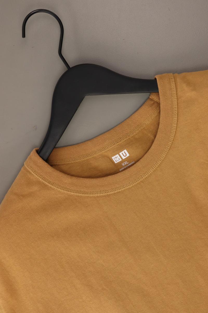 Uniqlo T-Shirt für Herren Gr. XXL Kurzarm braun aus Baumwolle