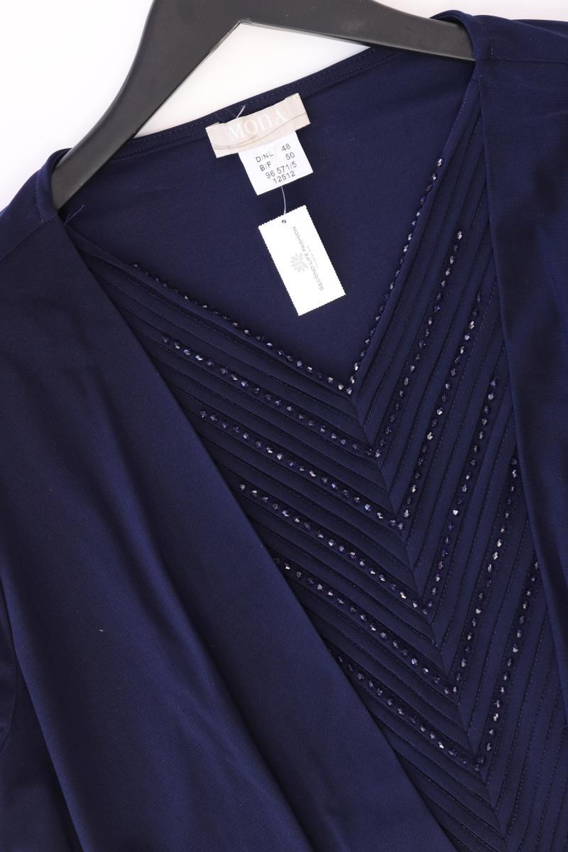 Mona Langarmbluse Gr. 48 mit Glitzer blau aus Polyester