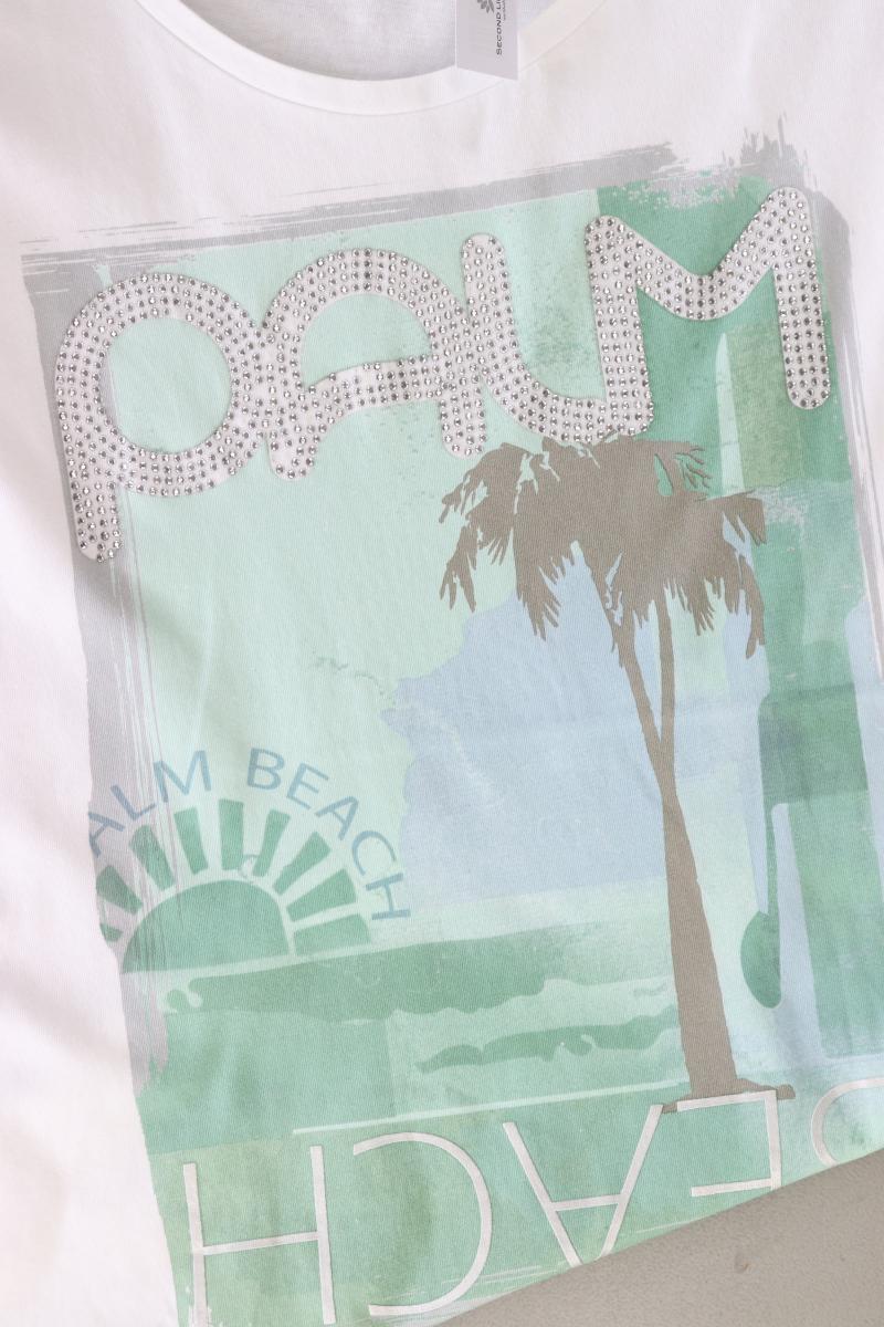 Monari T-Shirt Gr. 40 neuwertig Kurzarm mit Glitzer weiß aus Baumwolle