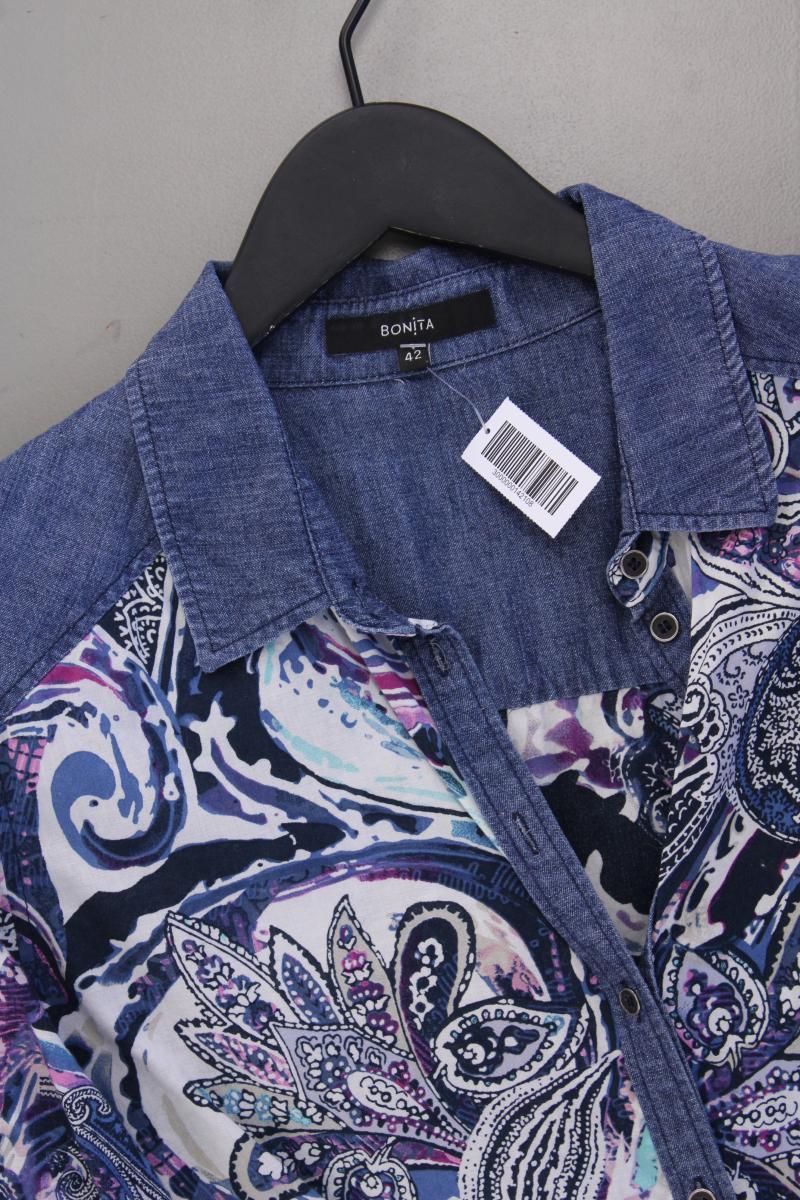 Bonita Kurzarmbluse Gr. 42 mit Paisleymuster blau aus Baumwolle