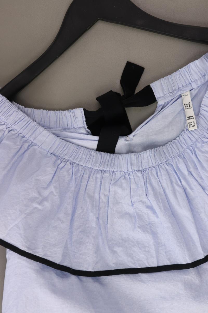 Zara Regular Bluse Gr. S mit Carmen-Ausschnitt blau aus Baumwolle