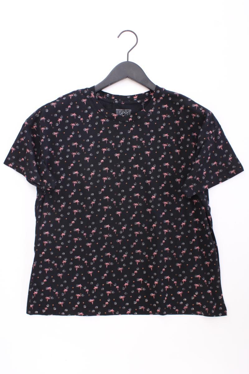 Esprit Collection Shirt mit Palmenmuster Gr. L Kurzarm schwarz aus Baumwolle