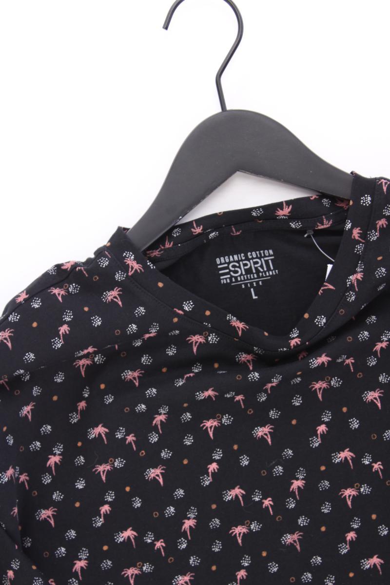 Esprit Collection Shirt mit Palmenmuster Gr. L Kurzarm schwarz aus Baumwolle