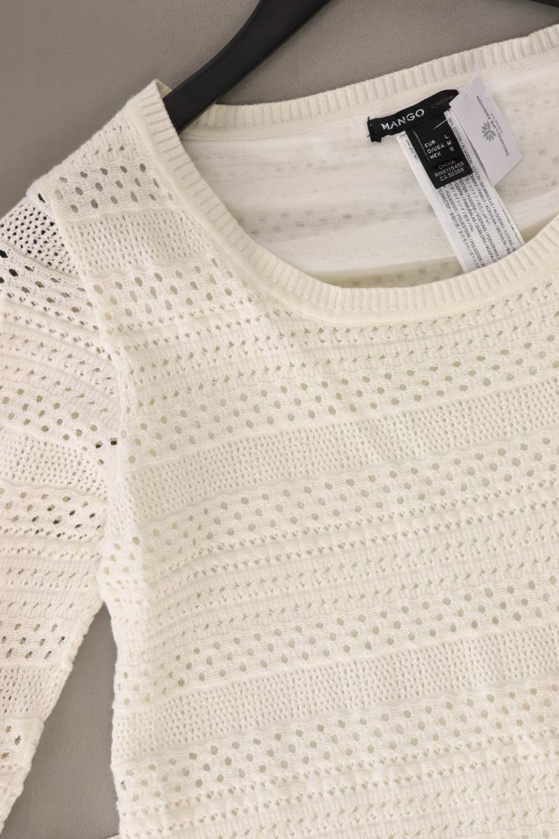 Mango Strickkleid Gr. L 3/4 Ärmel creme aus Baumwolle