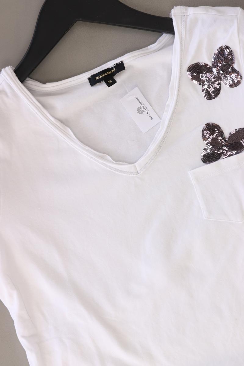 More&More Shirt mit V-Ausschnitt Gr. 36 Kurzarm mit Pailletten weiß