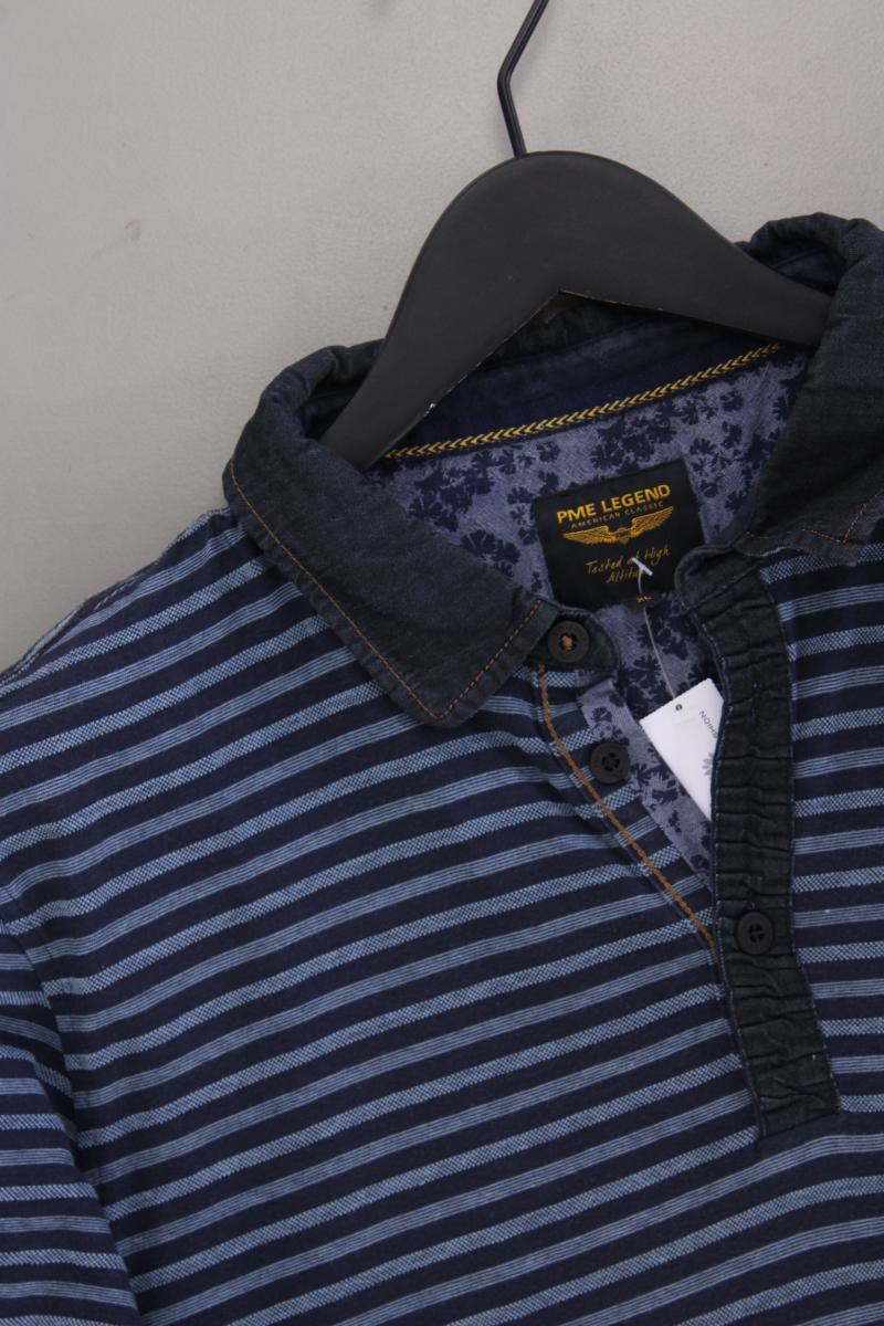 PME Legend Poloshirt für Herren Gr. XL gestreift Kurzarm blau aus Baumwolle