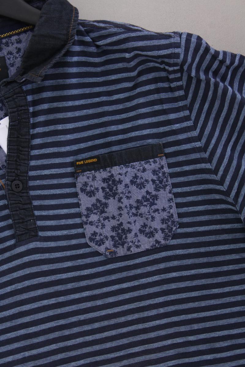 PME Legend Poloshirt für Herren Gr. XL gestreift Kurzarm blau aus Baumwolle