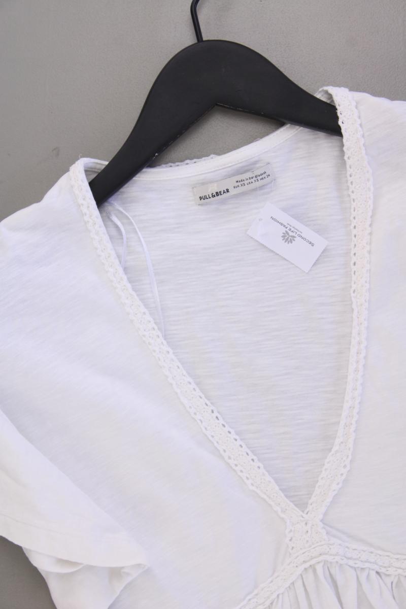 Pull&Bear Longshirt Gr. XS Kurzarm weiß aus Baumwolle