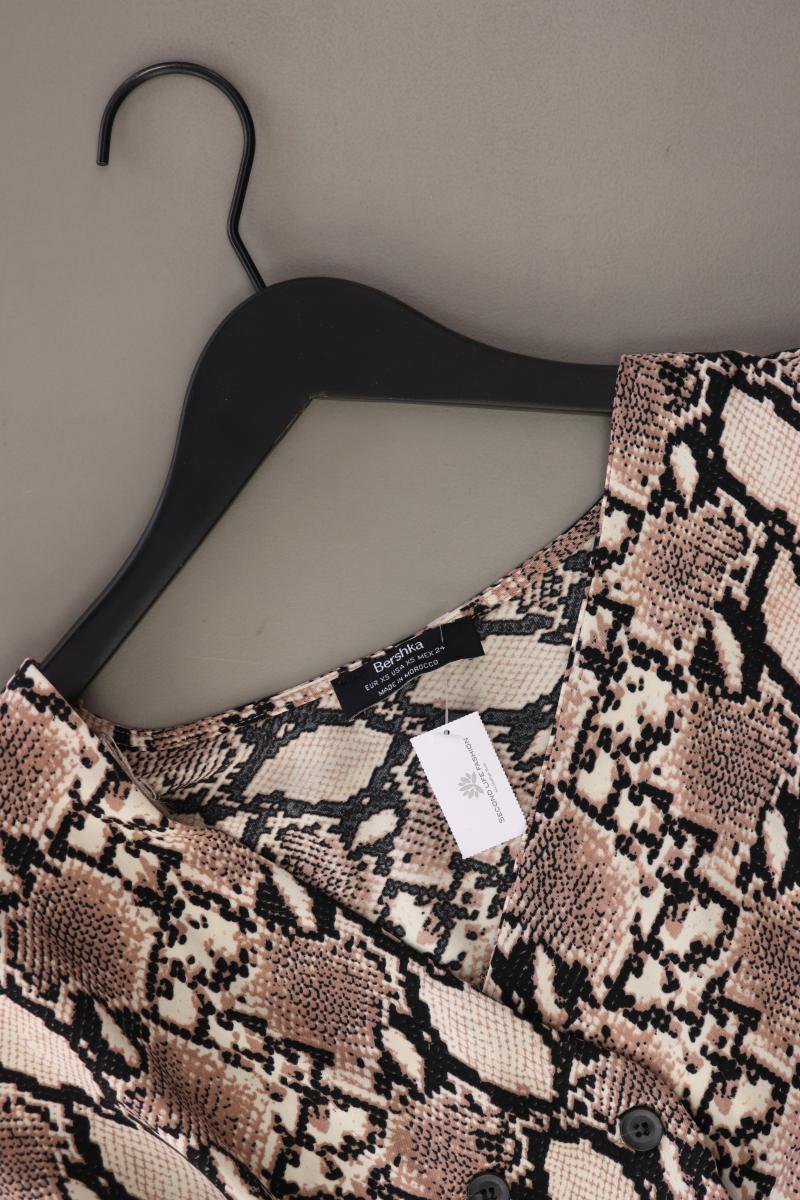 Bershka Regular Bluse Gr. XS mit Tierdruck 3/4 Ärmel creme aus Polyester