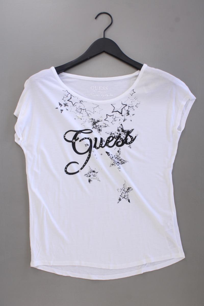 Guess Printshirt Gr. M Kurzarm weiß aus Viskose