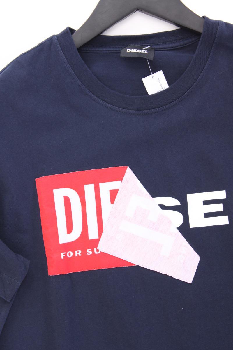Diesel Printshirt für Herren Gr. L neuwertig Kurzarm blau aus Baumwolle
