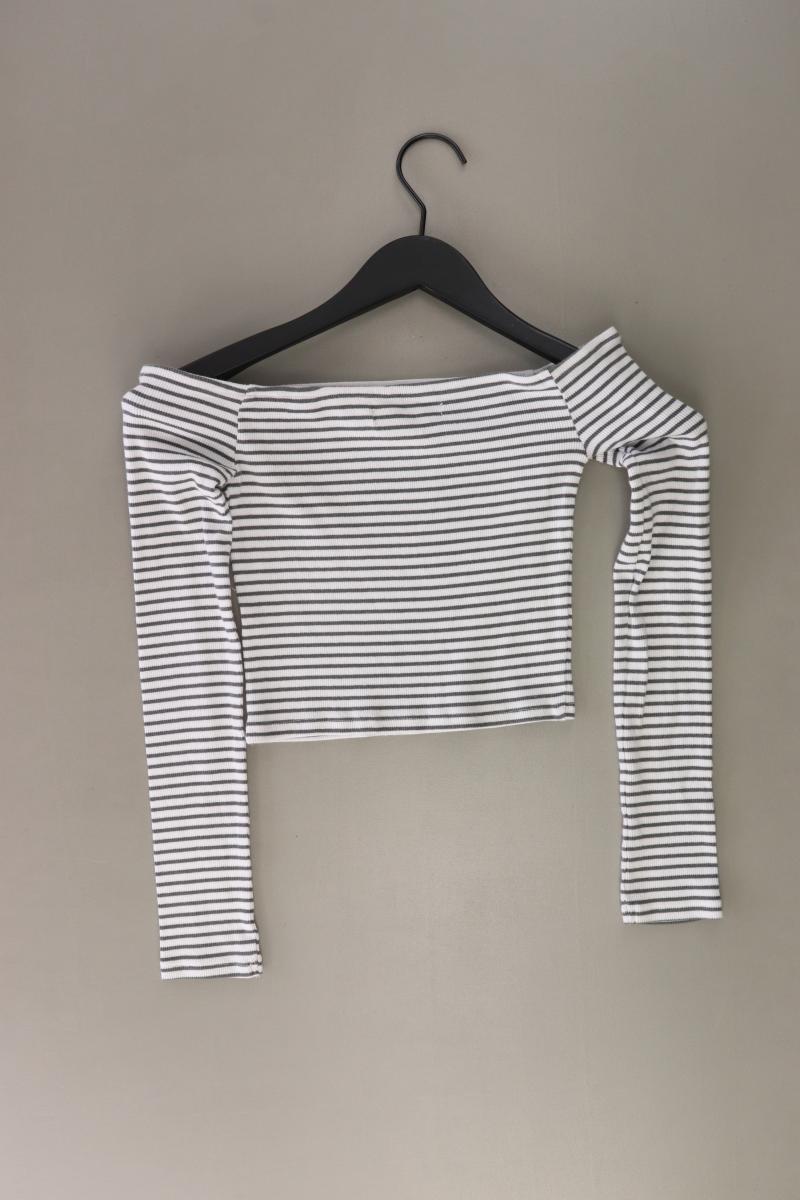 Pull&Bear Cropped Shirt Gr. S gestreift 3/4 Ärmel mit Carmen-Ausschnitt weiß