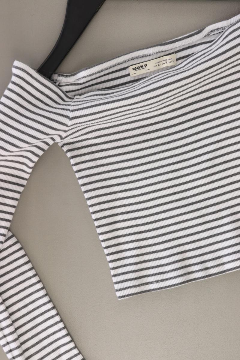 Pull&Bear Cropped Shirt Gr. S gestreift 3/4 Ärmel mit Carmen-Ausschnitt weiß