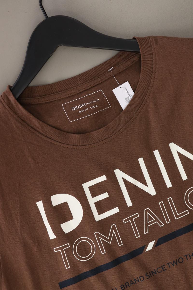 Tom Tailor (Denim) Printshirt für Herren Gr. XL Kurzarm braun aus Baumwolle