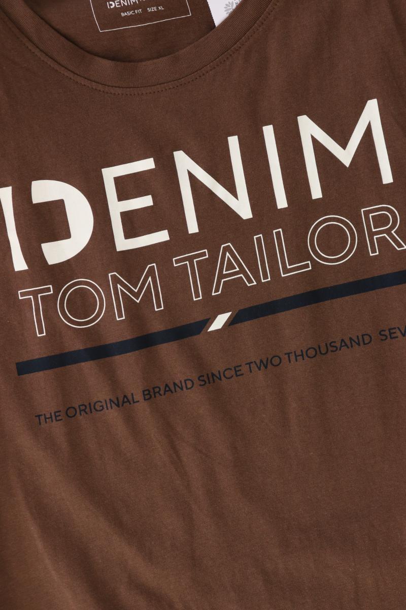 Tom Tailor (Denim) Printshirt für Herren Gr. XL Kurzarm braun aus Baumwolle