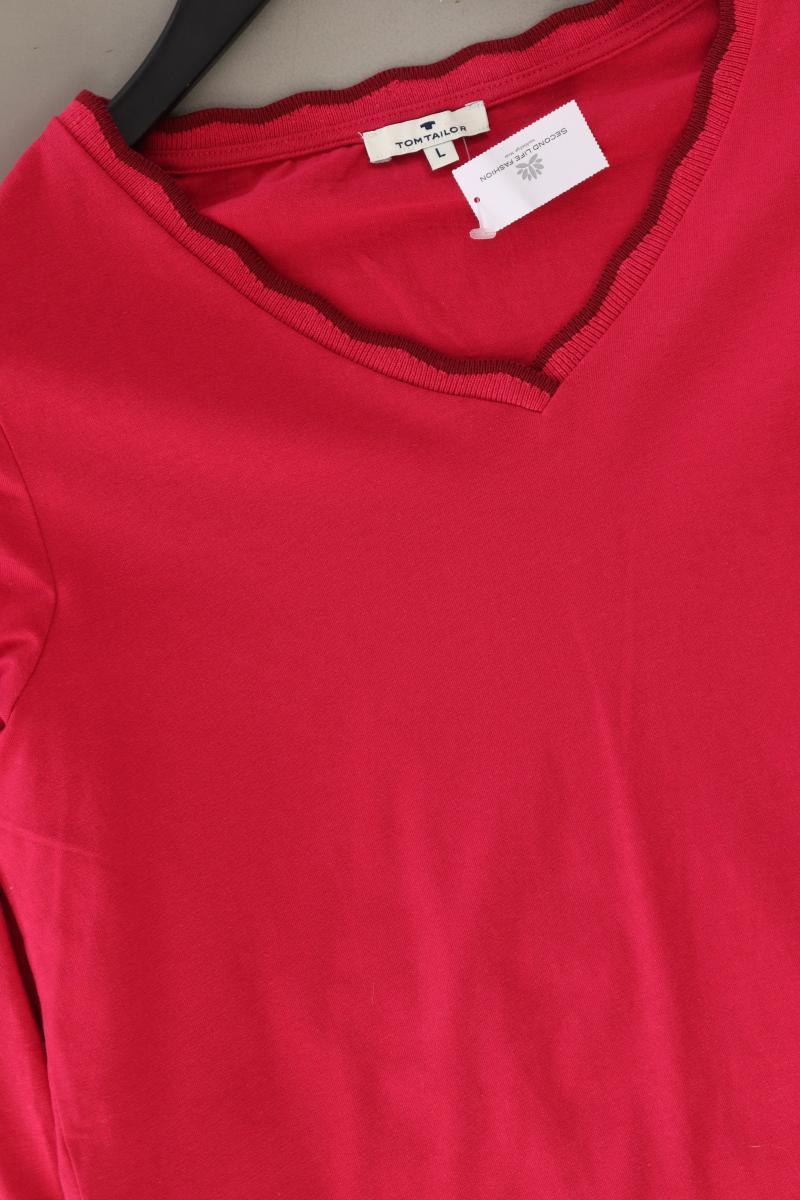 Tom Tailor Shirt mit V-Ausschnitt Gr. L Langarm rot aus Baumwolle
