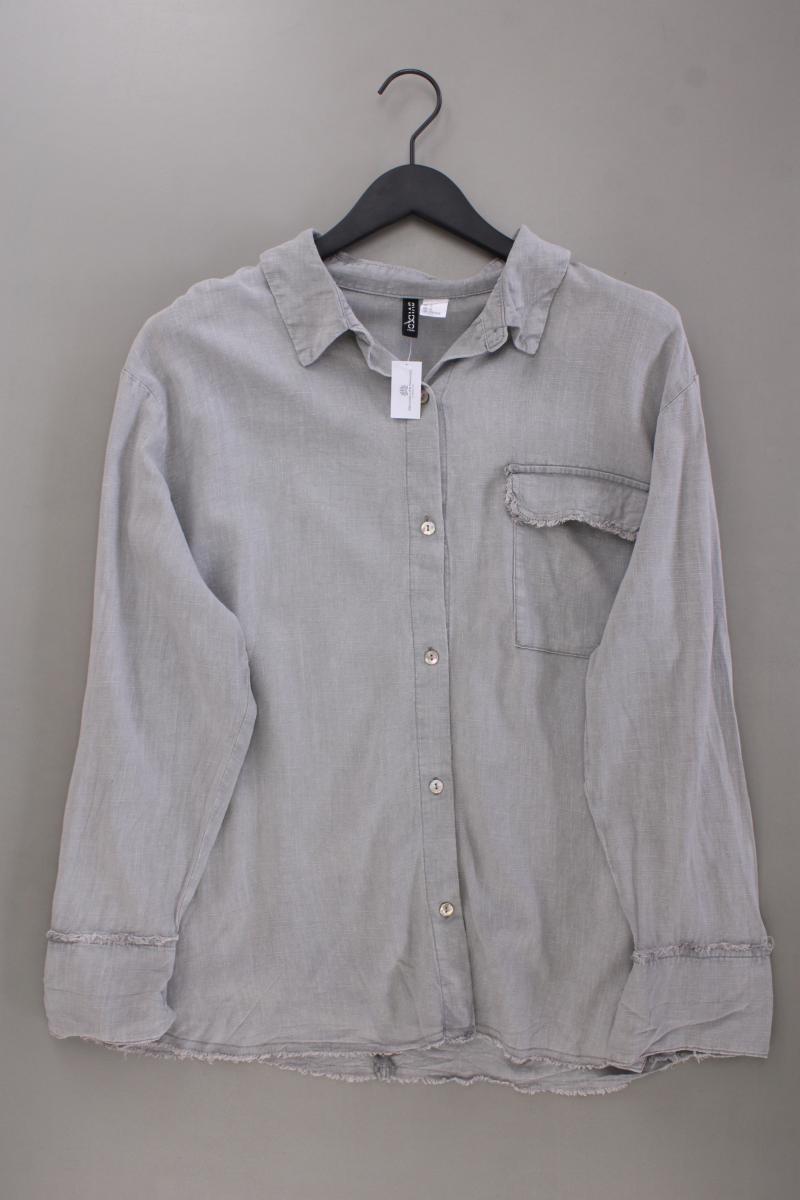 H&M Divided Bluse mit Leinen Gr. L Langarm grau aus Viskose