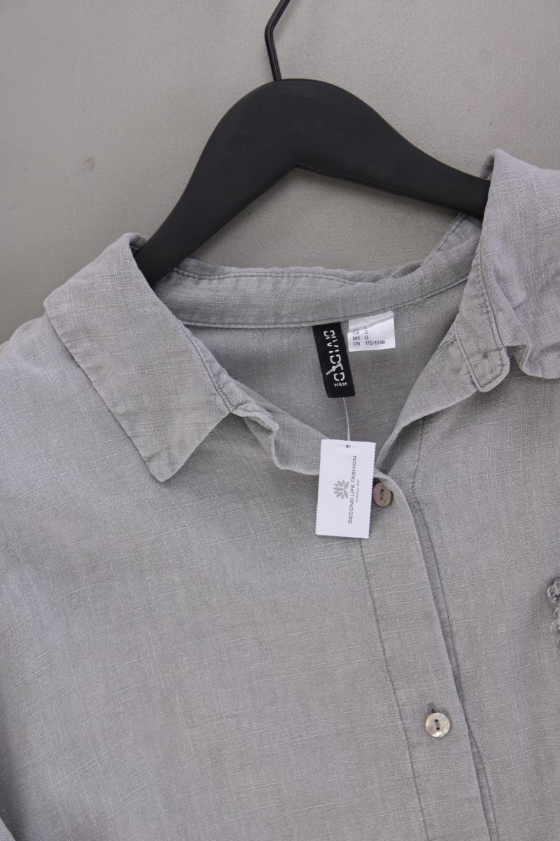 H&M Divided Bluse mit Leinen Gr. L Langarm grau aus Viskose