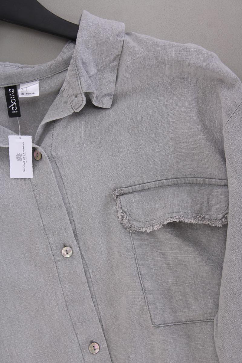 H&M Divided Bluse mit Leinen Gr. L Langarm grau aus Viskose
