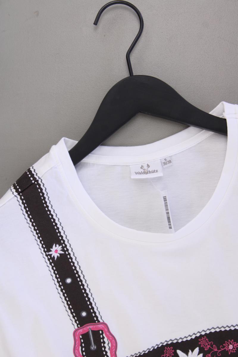 Waldschütz Trachtenshirt Gr. 36/38 Kurzarm weiß aus Baumwolle