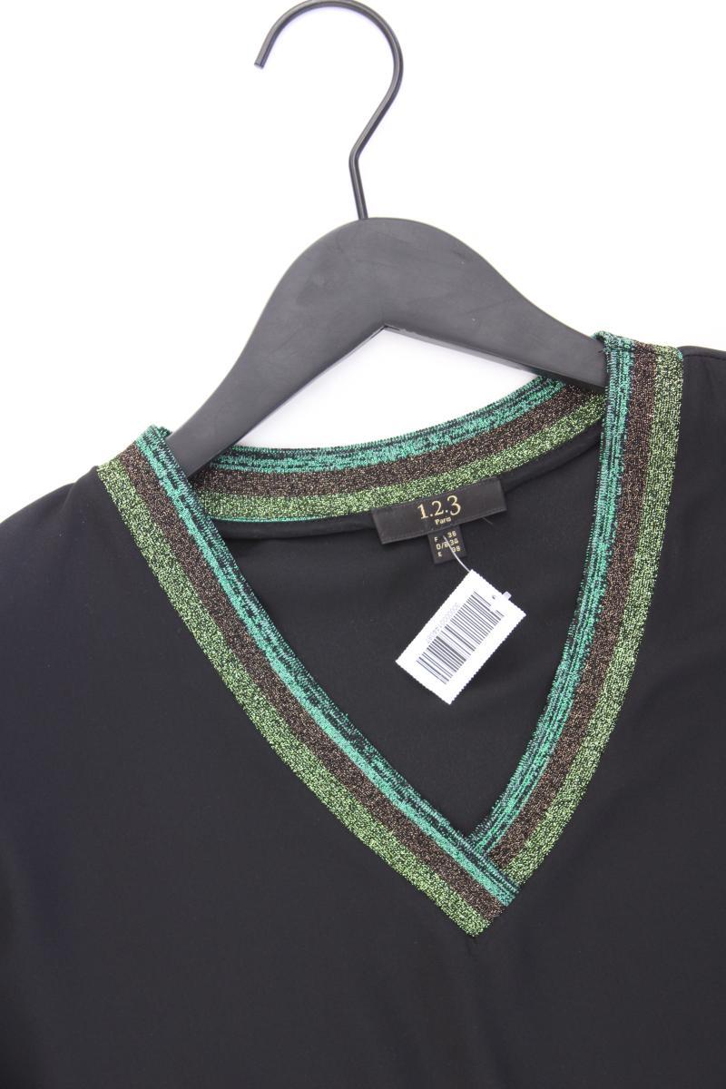 1.2.3 Paris Langarmbluse Gr. 34 neuwertig mit Glitzer schwarz aus Polyester