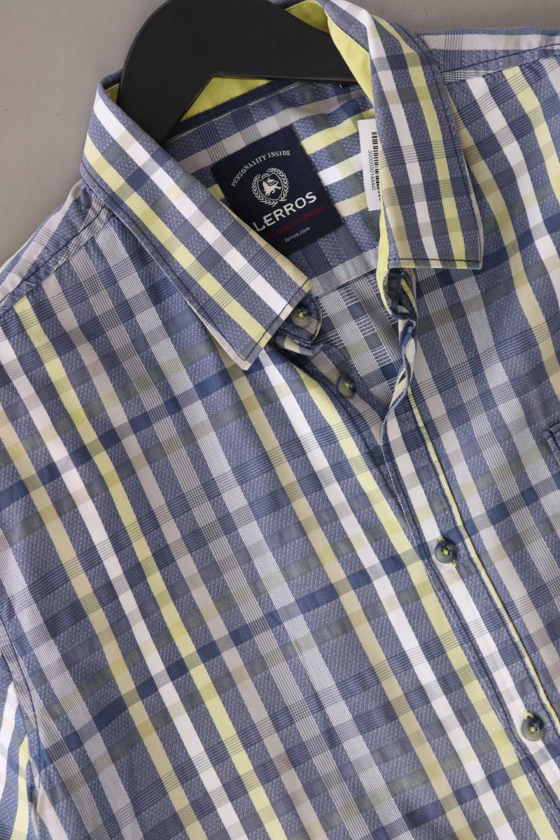 Lerros Karohemd für Herren Gr. XL kariert Kurzarm blau aus Baumwolle