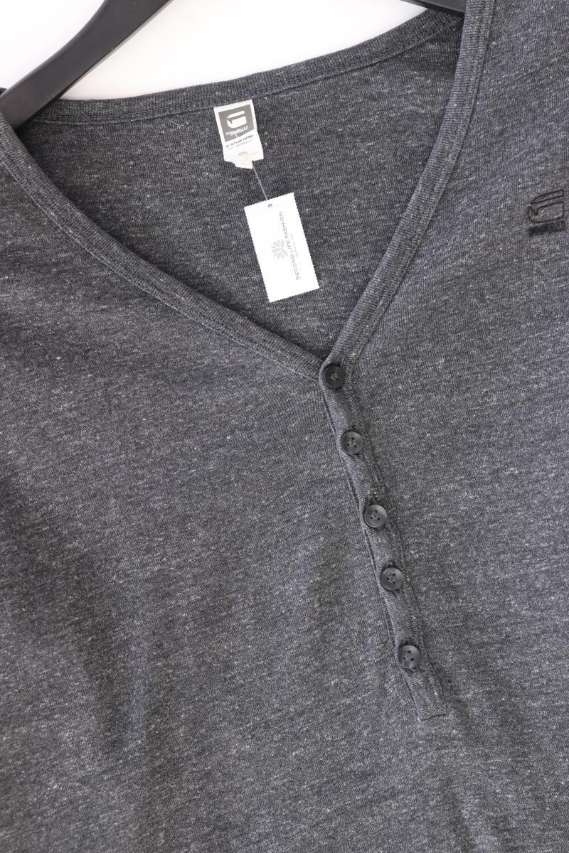 G-Star RAW Shirt mit V-Ausschnitt für Herren Gr. M Langarm grau aus Baumwolle