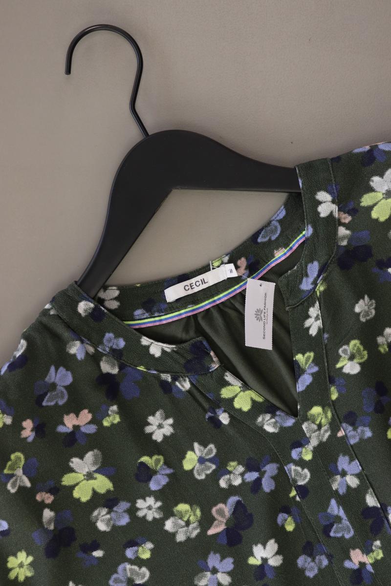 Cecil Shirt mit V-Ausschnitt Gr. M mit Blumenmuster Kurzarm olivgrün aus Viskose