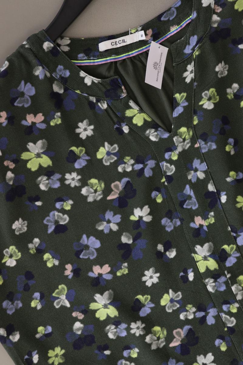 Cecil Shirt mit V-Ausschnitt Gr. M mit Blumenmuster Kurzarm olivgrün aus Viskose