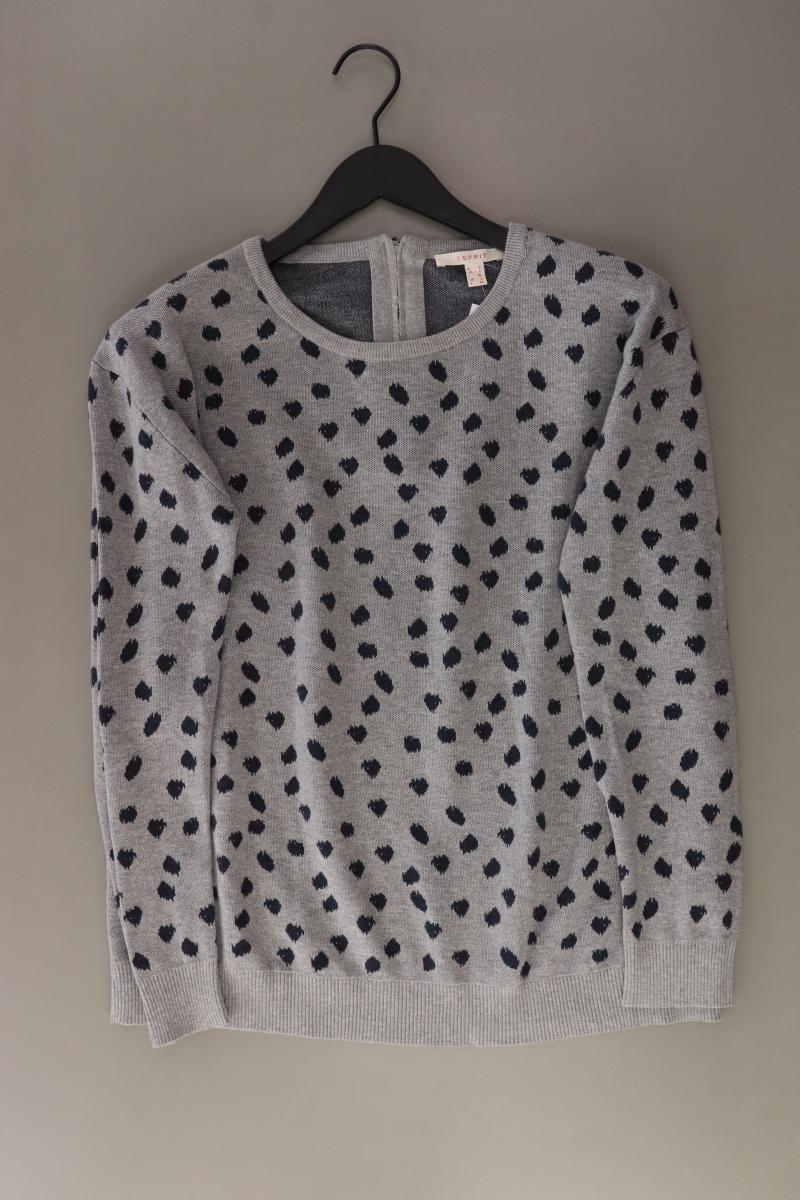 Esprit Feinstrickpullover Gr. L mit Tierdruck grau aus Baumwolle