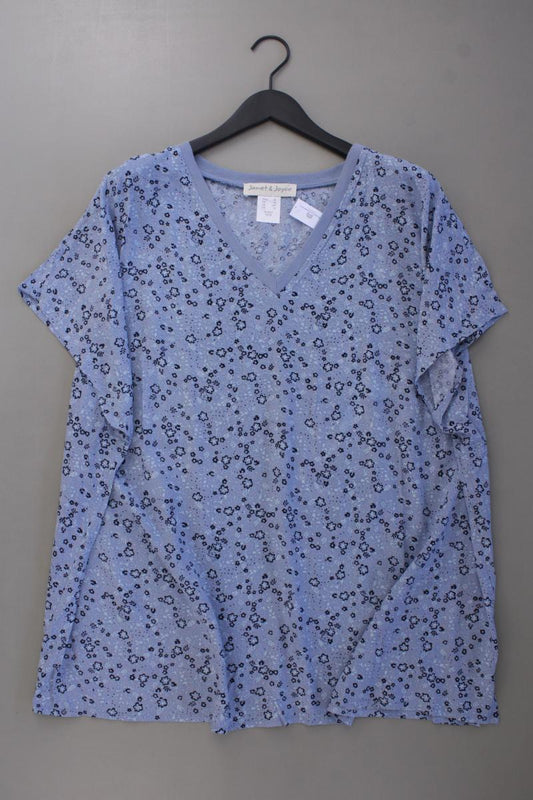 Janet & Joyce Kurzarmbluse Gr. 54 mit Blumenmuster neuwertig blau aus Viskose