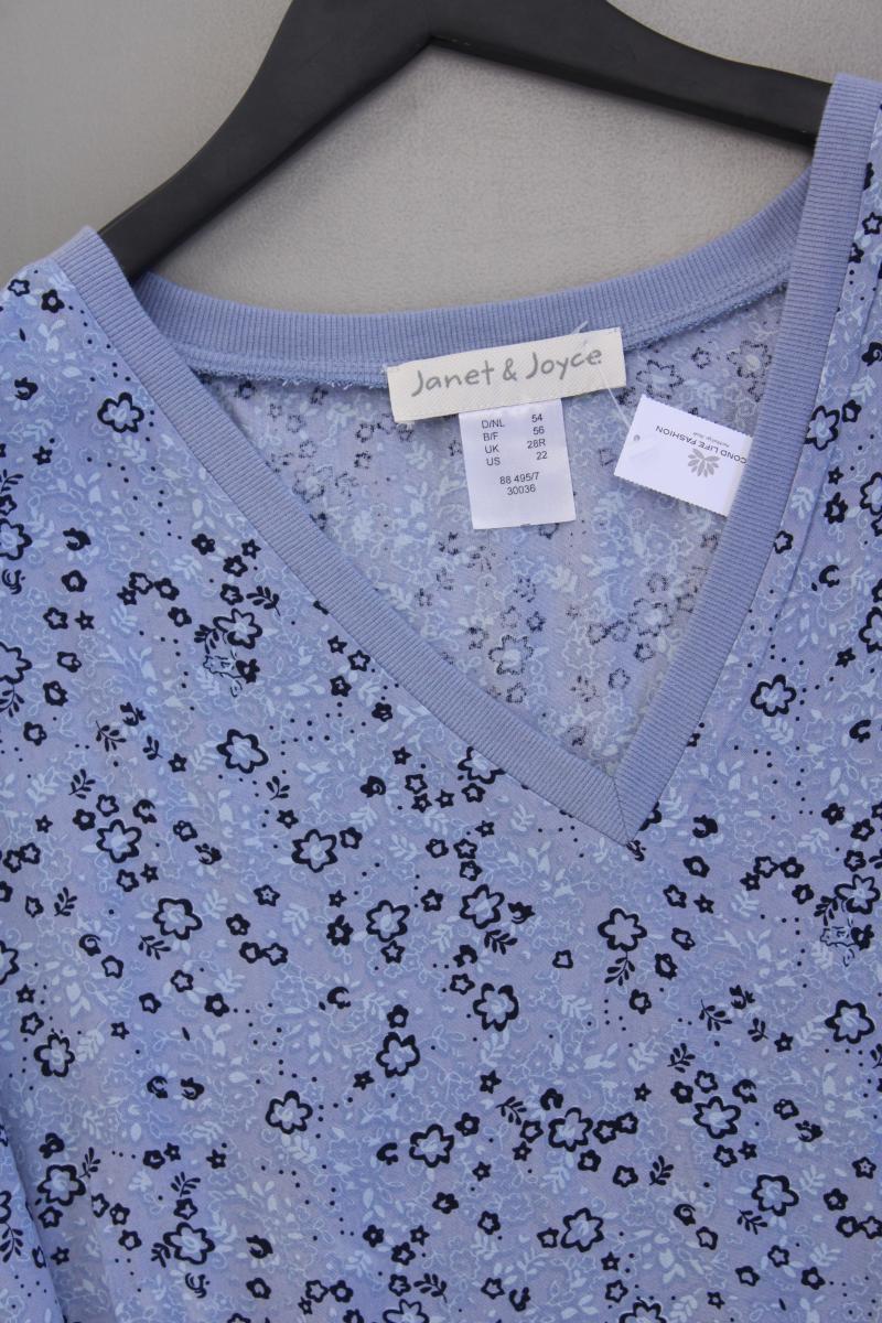 Janet & Joyce Kurzarmbluse Gr. 54 mit Blumenmuster neuwertig blau aus Viskose
