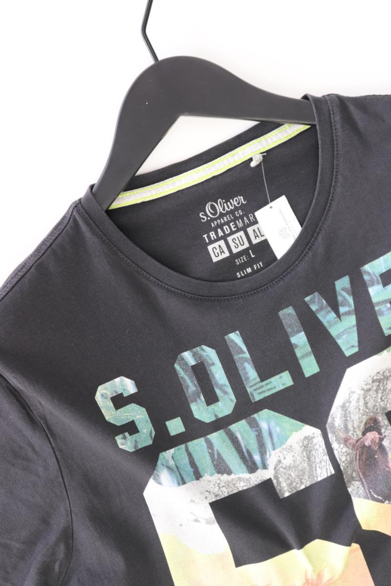 s.Oliver Printshirt für Herren Gr. L Kurzarm grau aus Baumwolle