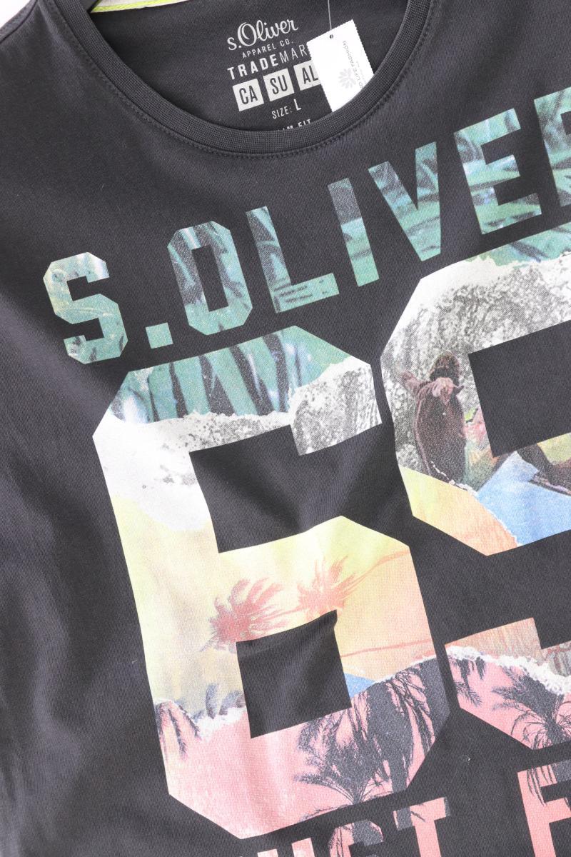 s.Oliver Printshirt für Herren Gr. L Kurzarm grau aus Baumwolle