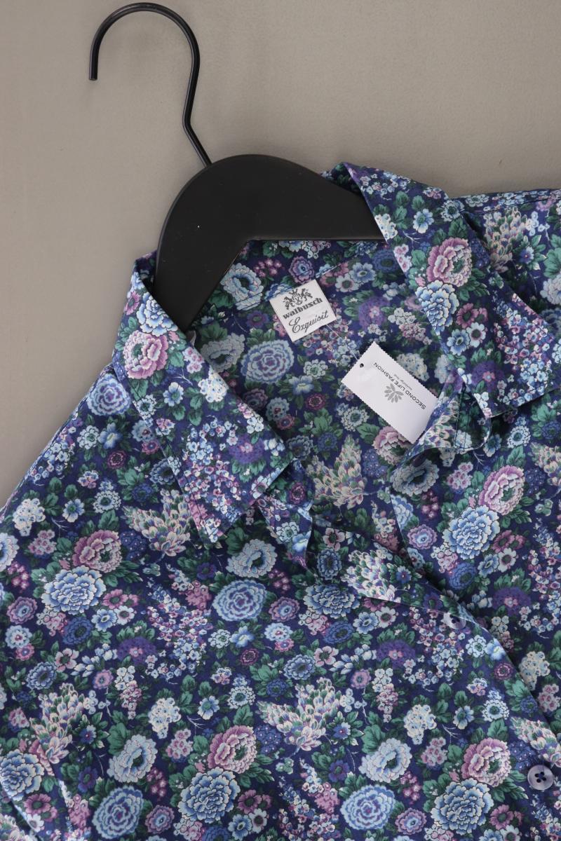 Walbusch Regular Bluse Gr. 46 mit Blumenmuster 3/4 Ärmel blau aus Baumwolle