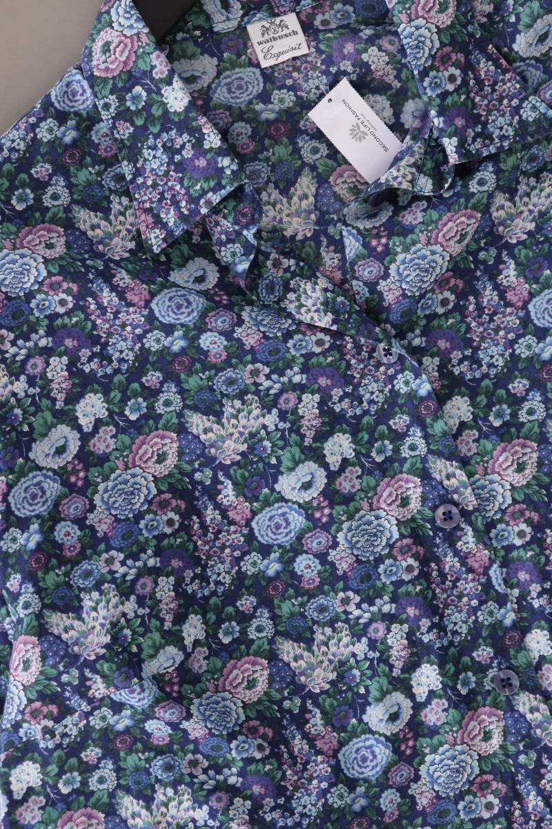 Walbusch Regular Bluse Gr. 46 mit Blumenmuster 3/4 Ärmel blau aus Baumwolle