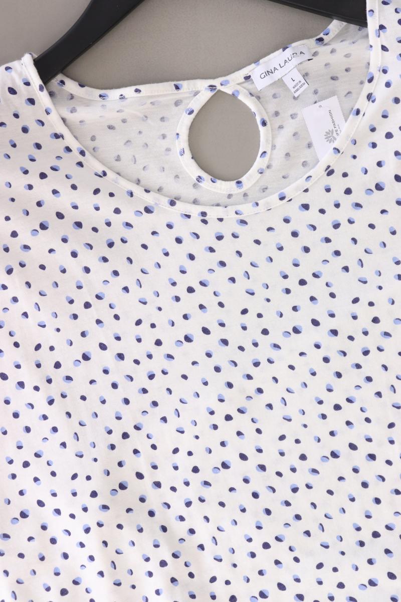 Gina Laura T-Shirt Gr. L gepunktet Kurzarm weiß aus Baumwolle