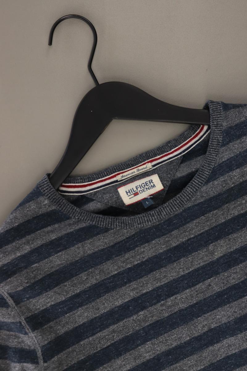 Hilfiger Denim Feinstrickpullover für Herren Gr. L gestreift grau aus Baumwolle