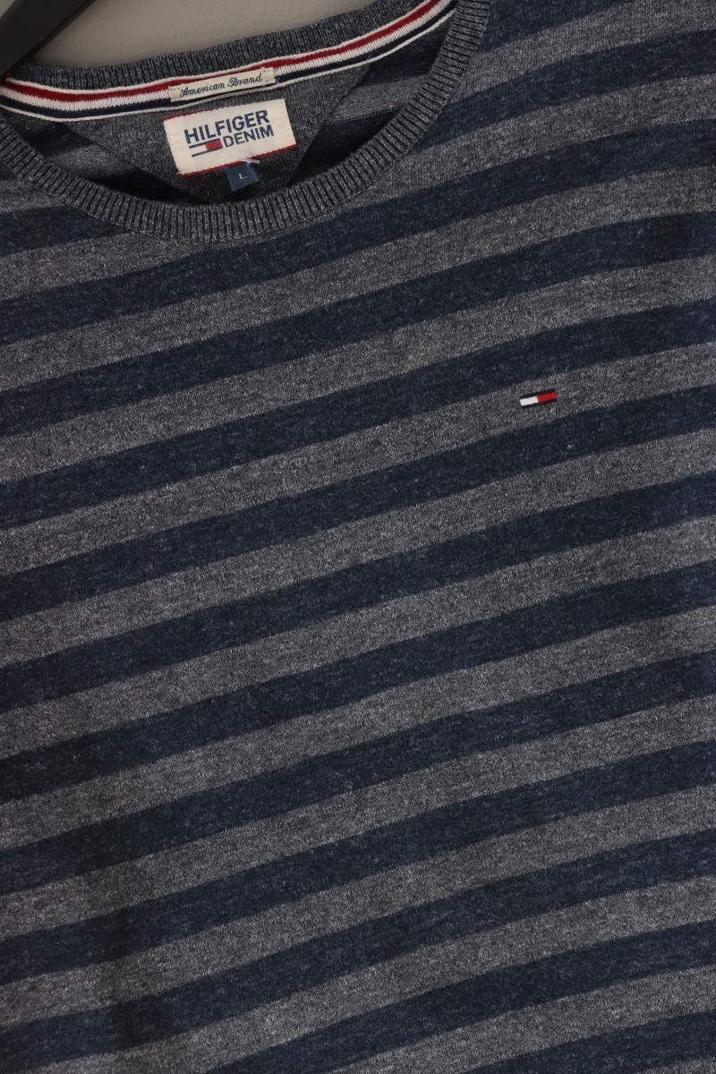 Hilfiger Denim Feinstrickpullover für Herren Gr. L gestreift grau aus Baumwolle
