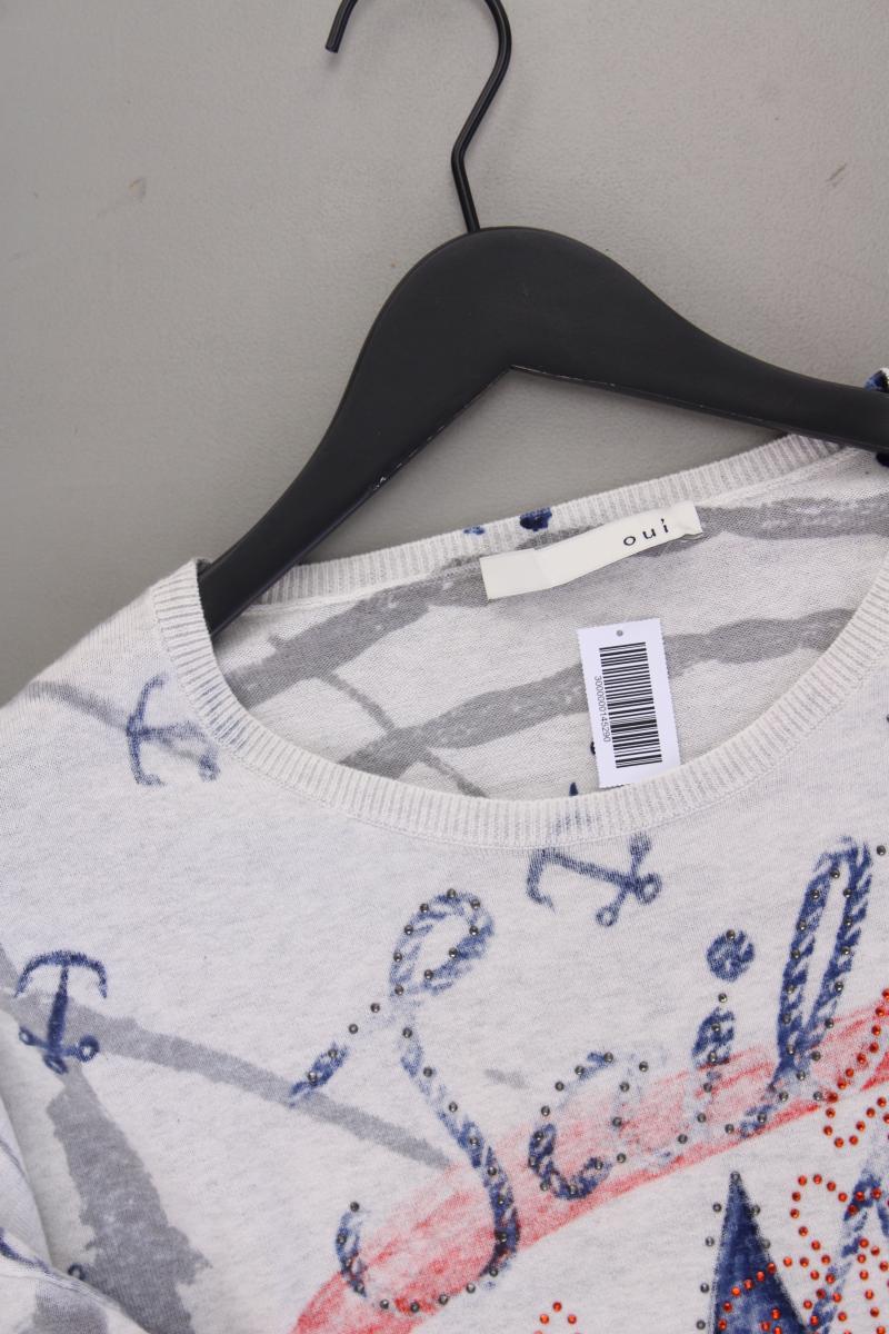Oui Pullover mit Ankermuster Gr. 44 neuwertig grau aus Baumwolle