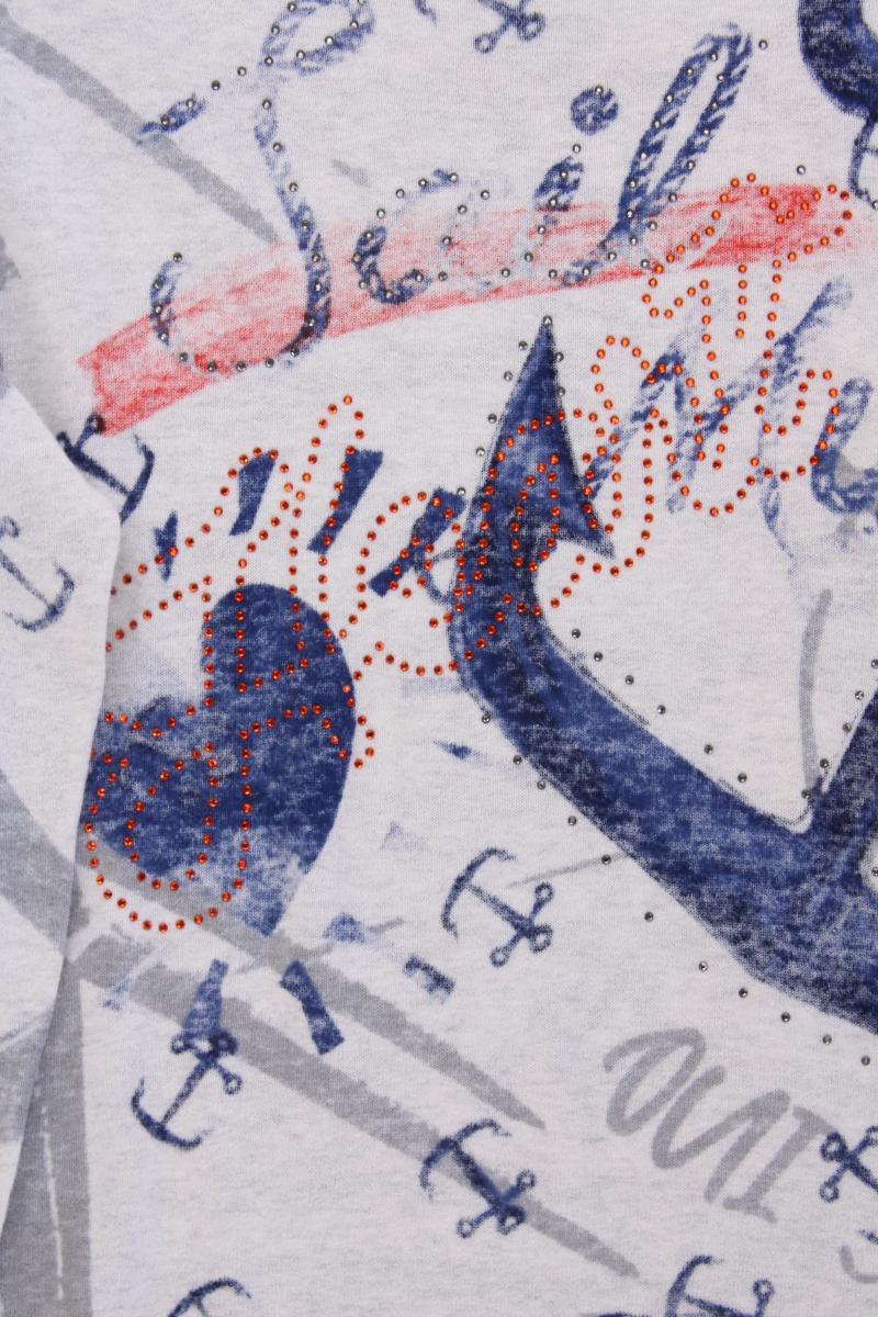 Oui Pullover mit Ankermuster Gr. 44 neuwertig grau aus Baumwolle