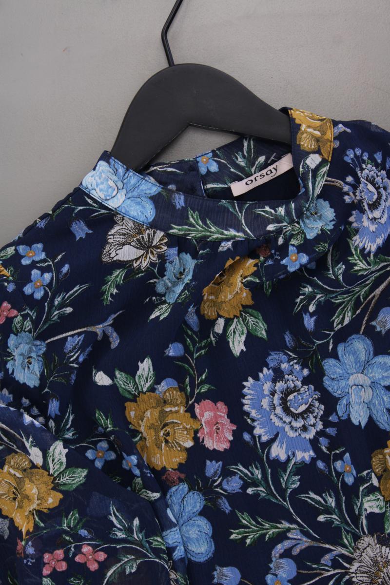 Orsay Chiffonkleid Gr. 36 mit Blumenmuster Langarm blau aus Polyester